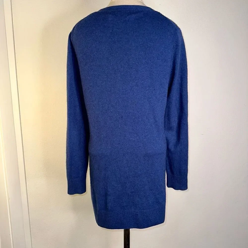 Precious Fibers Womens‎ S 100% Cashmere Navy Blue Longline Button Down Cardigan